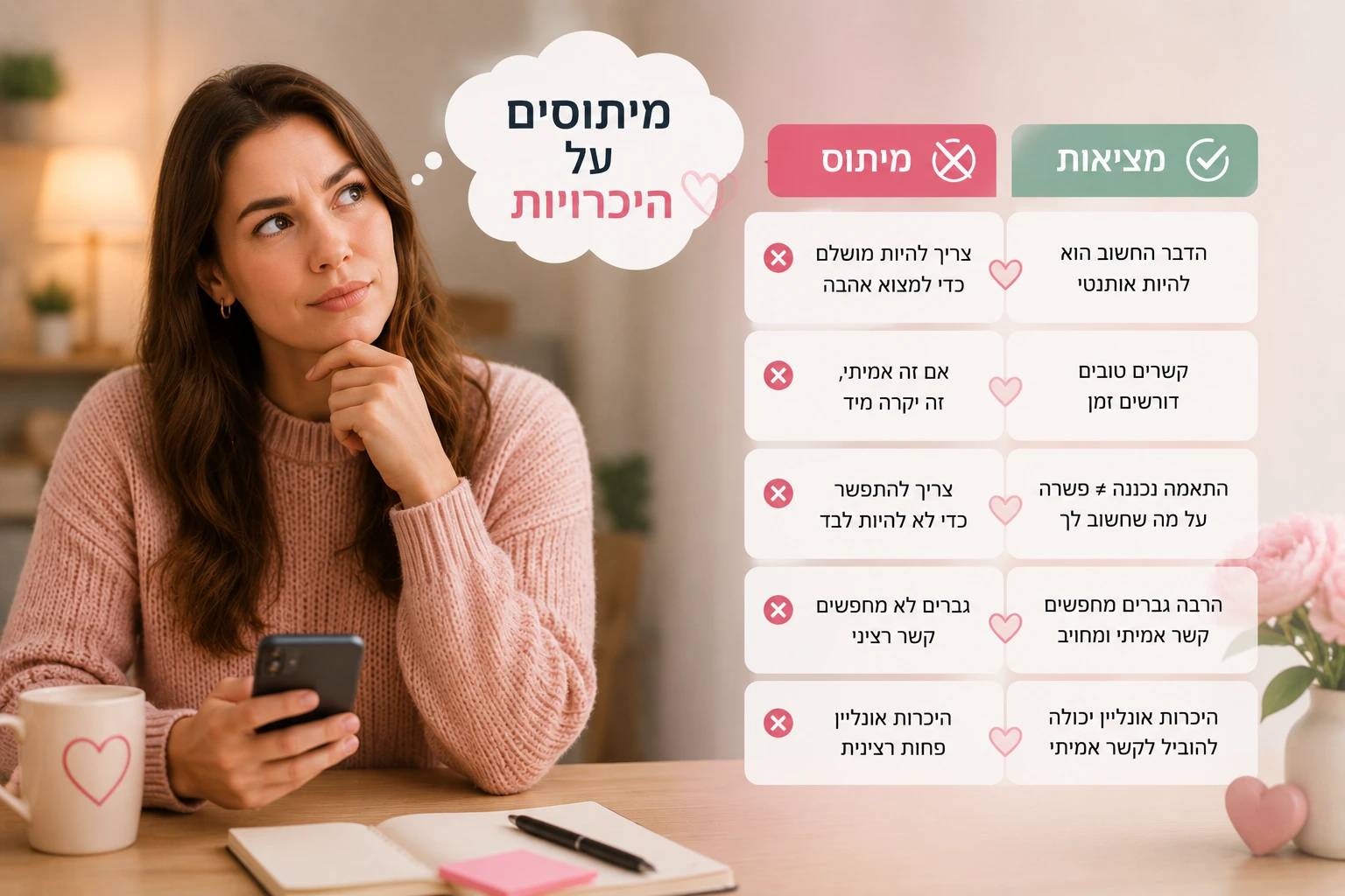 אדם בוחן מיתוסים על הכרויות אונליין