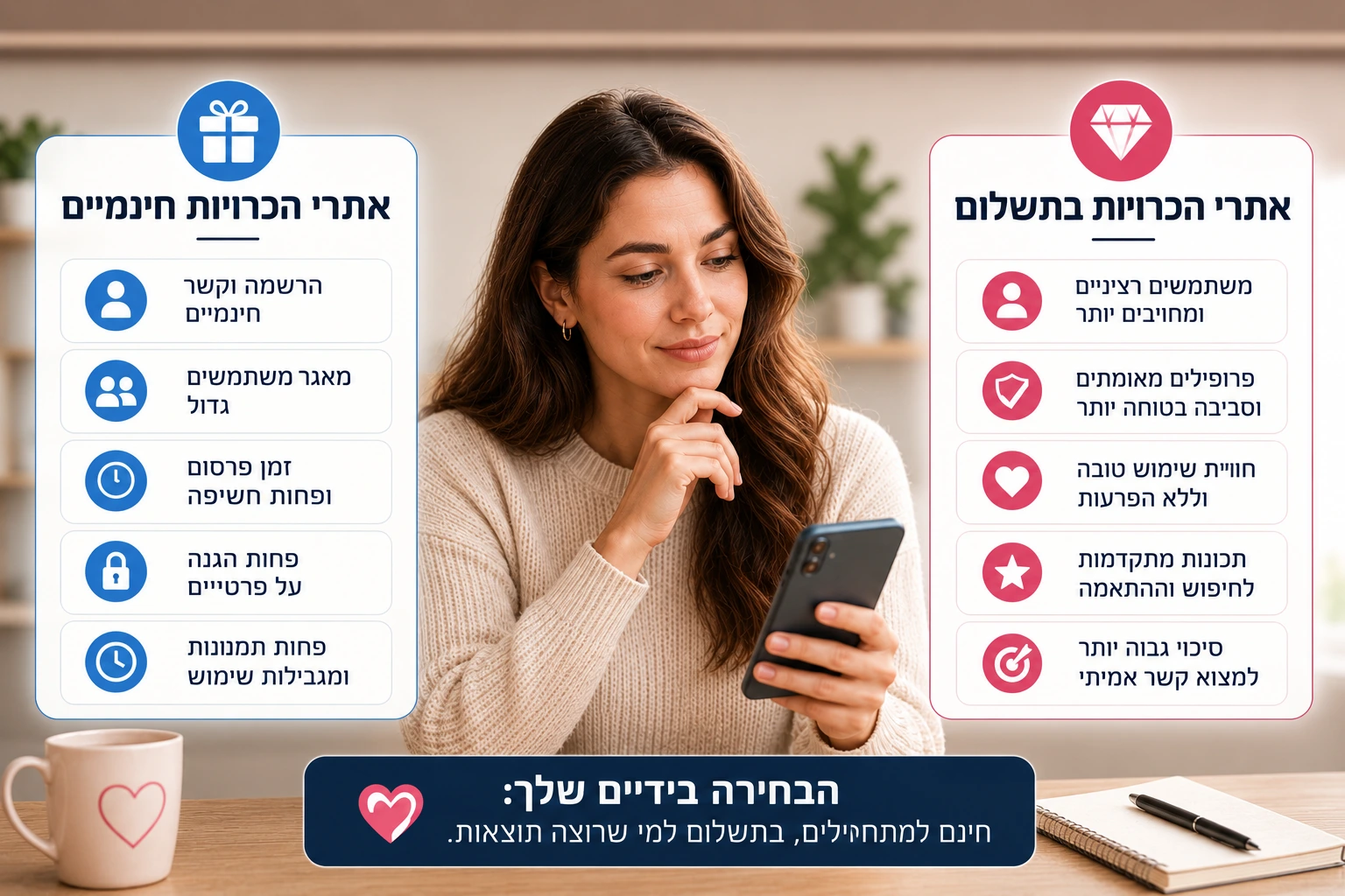 השוואה בין אתר הכרויות חינמי לאתר בתשלום