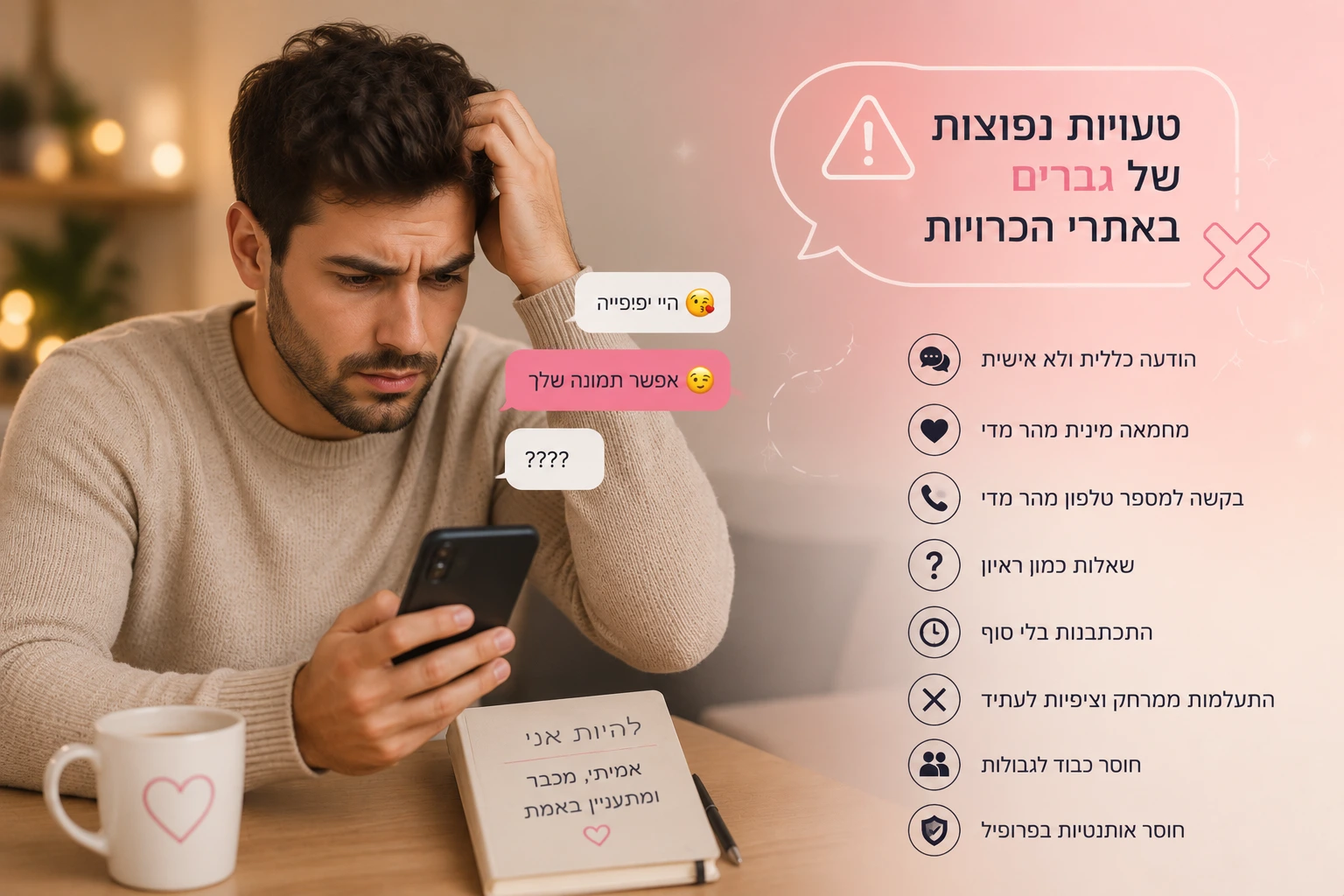 גבר כותב הודעה באתר הכרויות