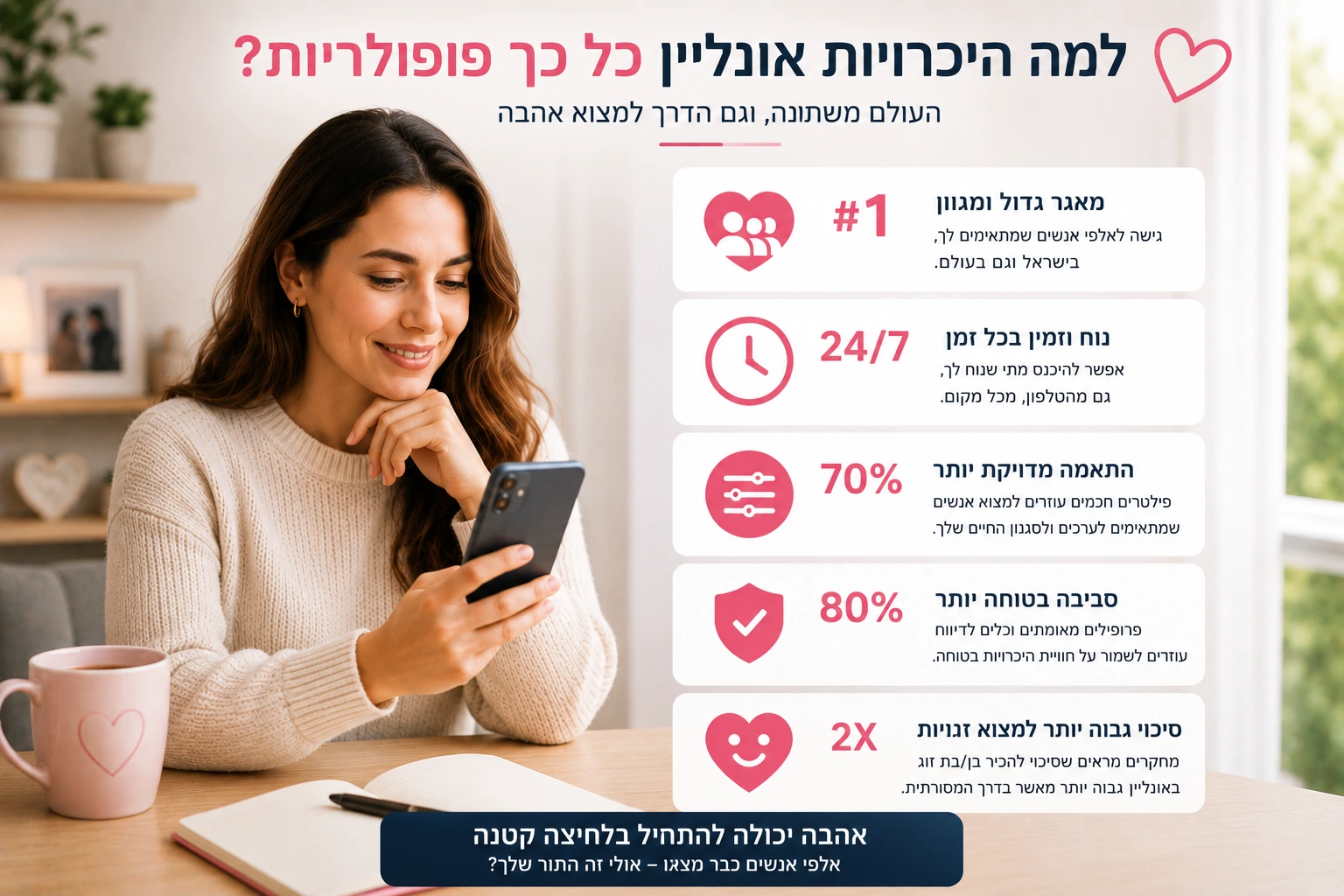 אדם גולש בפרופילים באתר הכרויות